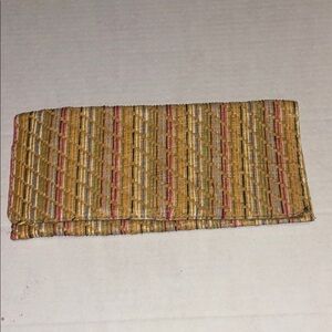 LAILA ROWE MULTI COLORED WOVEN STRAW CLUTCH SNAP CLOSURE ONE ZIP POCKET INSIDE